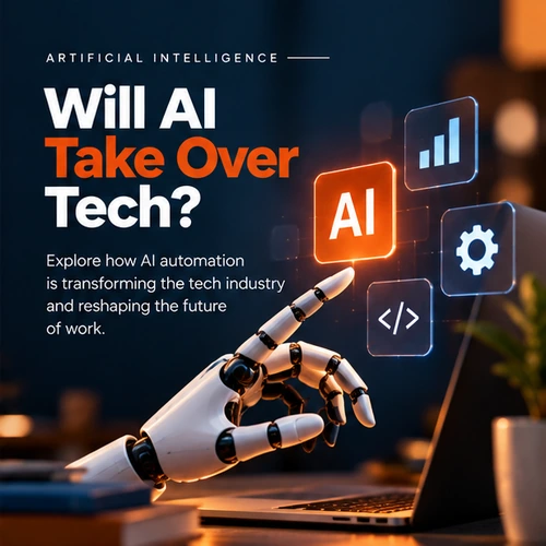 AI-powered robot working alongside a human at a laptop, representing artificial intelligence, automation, and the future of technology.